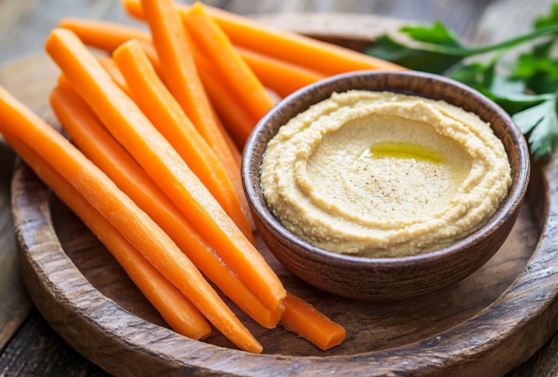 Karottensticks mit selbstgemachtem Hummus