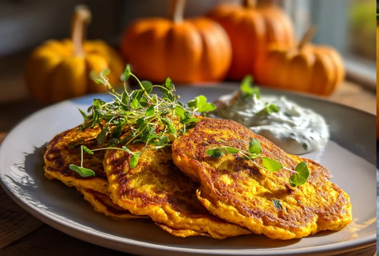 Kürbis-Pfannkuchen mit Kräuterquark