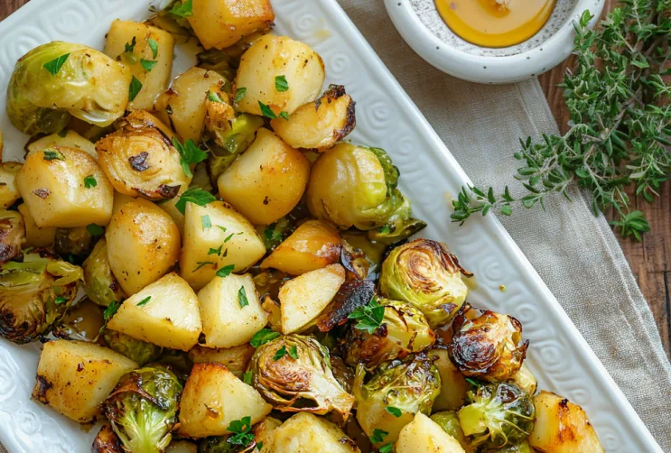 Gebackener Rosenkohl mit Honig und Apfelstücken