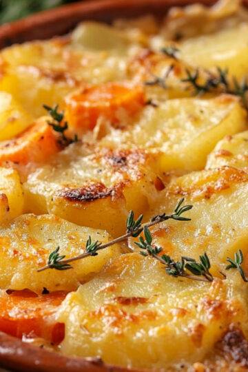 Blumenkohl-Brokkoli-Kartoffel-Gratin, leicht gewürzt und ohne scharfen Käse