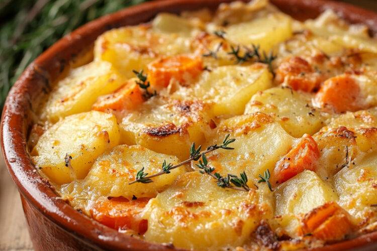 Blumenkohl-Brokkoli-Kartoffel-Gratin, leicht gewürzt und ohne scharfen Käse