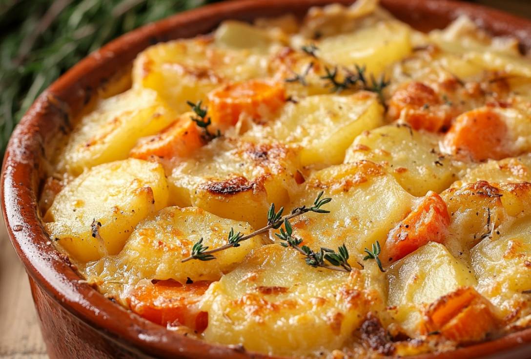 Blumenkohl-Brokkoli-Kartoffel-Gratin, leicht gewürzt und ohne scharfen Käse