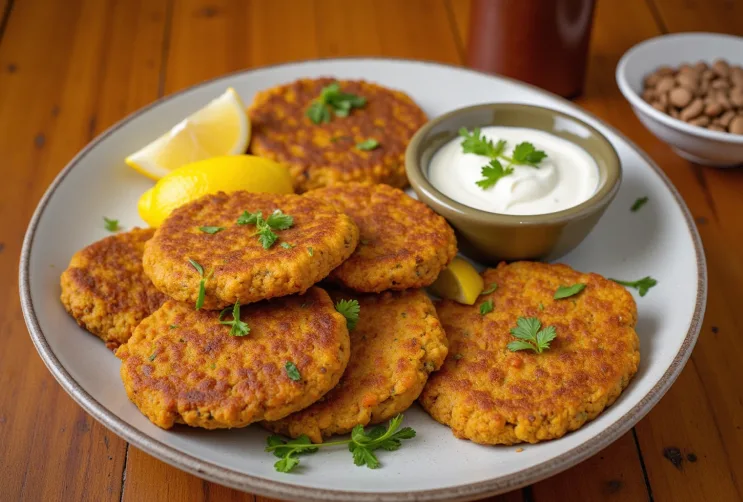 Karotten-Linsen-Bratlinge mit Joghurt-Dip