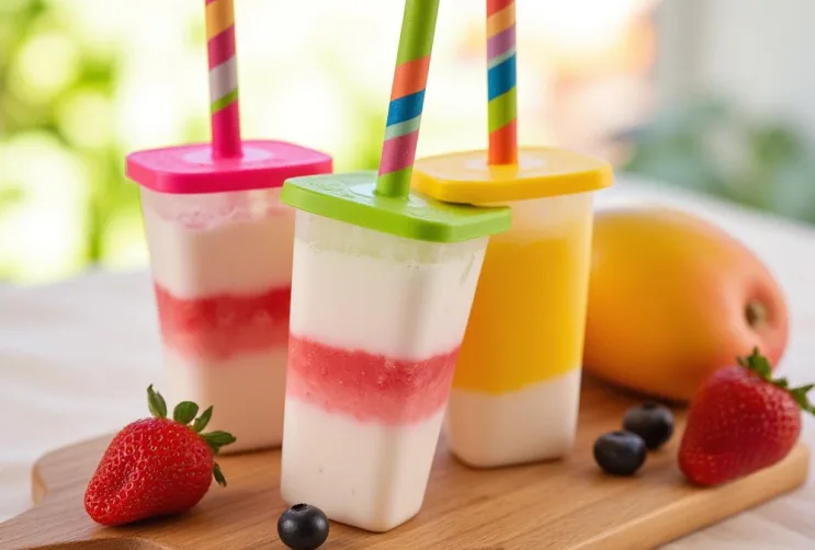 Bunte Karnevals-Joghurt-Popsicles