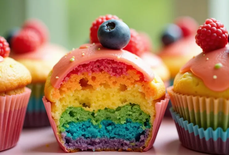 Regenbogen-Muffins aufgeschnitten
