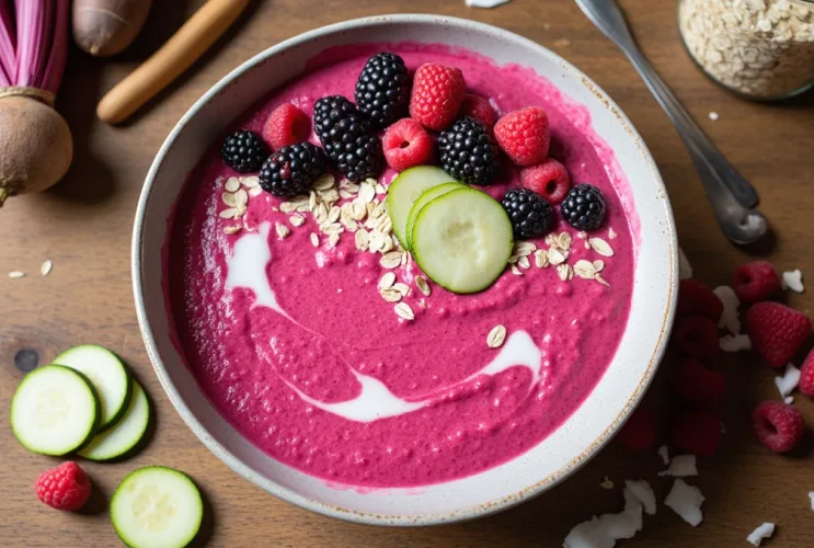 Hafer-Rote-Bete-Porridge mit mildem Zucchini-Mus