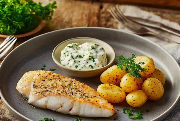 Seelachsfilet mit Kräuterquark und Kartoffeln