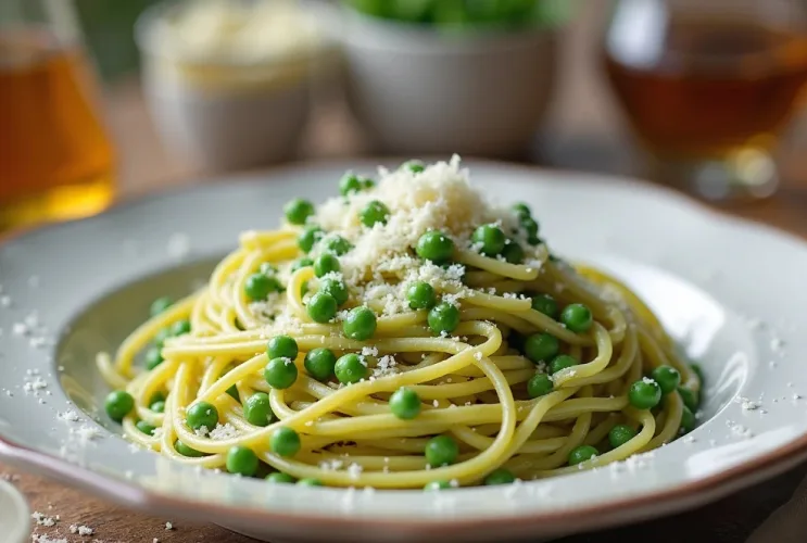 Spaghetti mit Erbsencreme & Parmesan