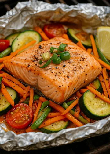 Bunte Gemüse-Lachs-Päckchen vom Grill