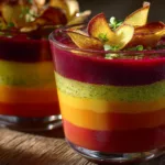 Regenbogen-Gazpacho mit knusprigen Gemüse-Chips