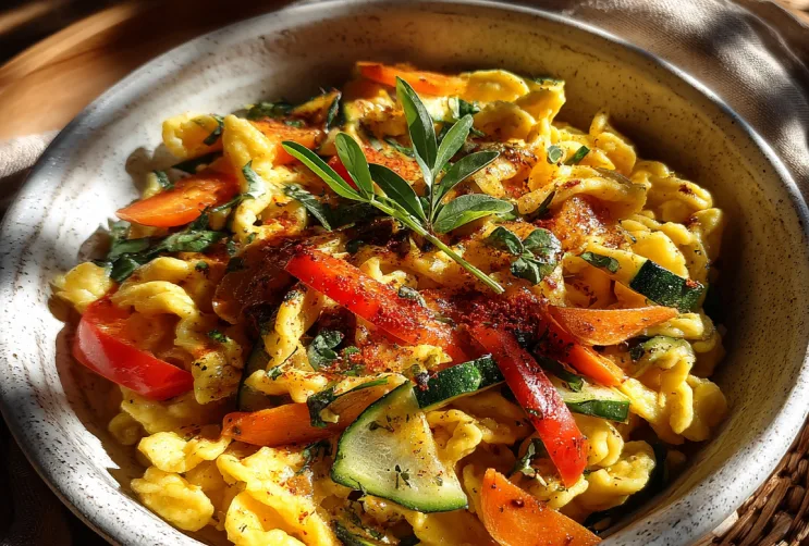 Herzhafte Gemüsepfanne mit Spätzle