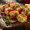 Goldbraune Halloumi-Gemüse-Spieße aus der Heißluftfritteuse