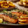 Lachs mit knusprigen Kürbistaler-Chips