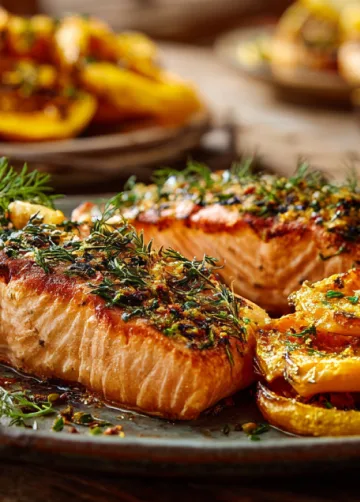 Lachs mit knusprigen Kürbistaler-Chips