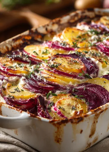 Rote-Bete-Kartoffel-Gratin mit Ziegenkäse