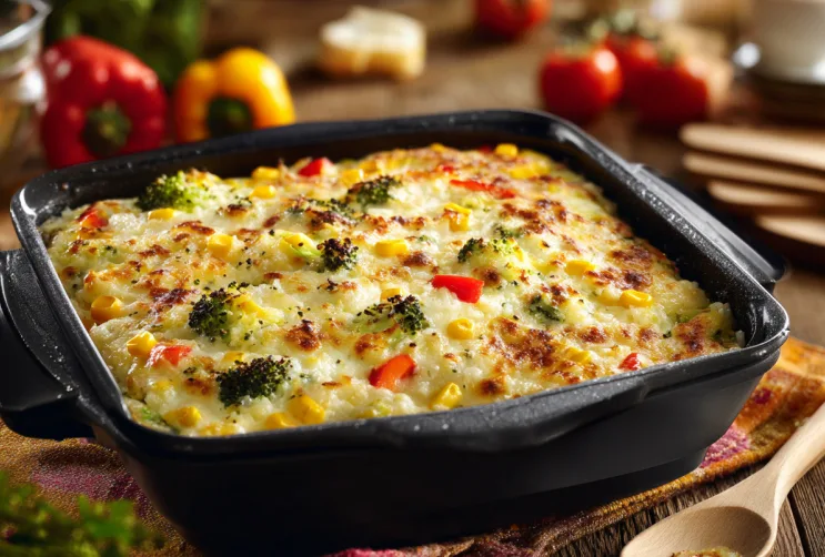 Reis-Gemüse-Auflauf mit Käse-Kruste (Heißluftfritteuse)
