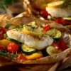Zarte Kabeljau-Päckchen im Gemüsebett aus der Heißluftfritteuse