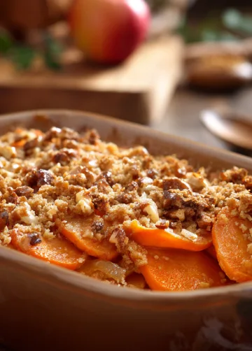 Apfel-Süßkartoffel-Gratin mit Zimt-Crumble