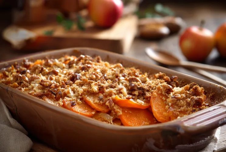 Apfel-Süßkartoffel-Gratin mit Zimt-Crumble