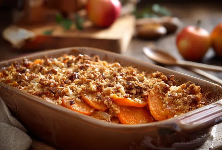 Apfel-Süßkartoffel-Gratin mit Zimt-Crumble