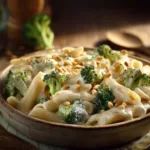 Power-Pasta mit cremiger Brokkoli-Käse-Sauce und gerösteten Pinienkernen