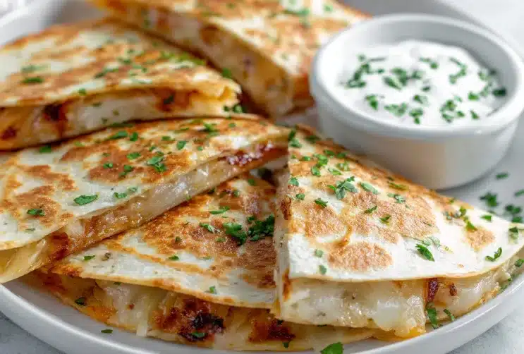 Knusprige Zwiebelblüten-Quesadillas