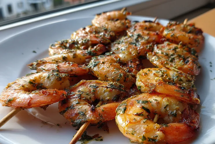 Goldbraune Garnelen-Spieße mit Kräuter-Knoblauch-Butter - Meeresfrüchte-Magie für die ganze Familie